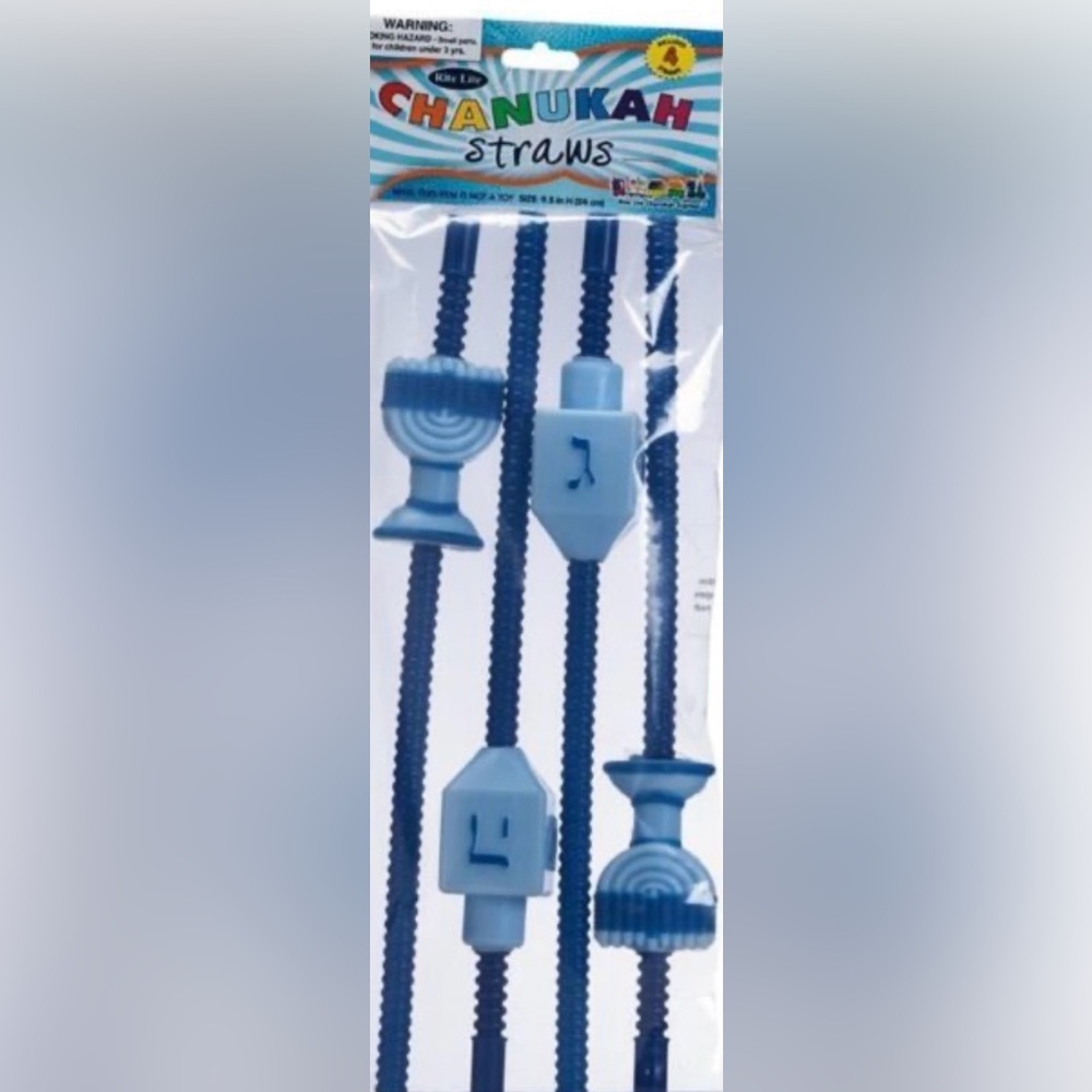 Rite Lite 
Festive 4 Blue Hanukkah Straws Dreidels and Menorahs